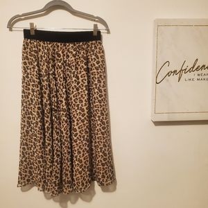 Kate kasin leopard classic pleated midi skirt